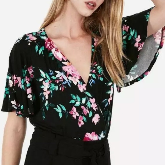 Express Tops - EXPRESS FLORAL flutter sleeved bodysuit